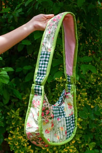 Image 2 of Shojo Princess Patch Bag (Dark Green Gingham + Roses)