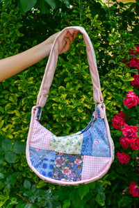 Image 1 of Shojo Princess Patch Bag (Blue and Pink Flowers + Pink Gingham)