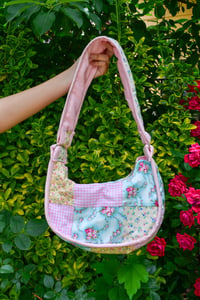 Image 1 of Shojo Princess Patch Bag (Sky Blue + Pink Gingham + Pastel Yellow)