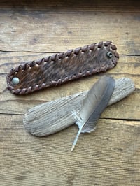 Image 1 of Handcrafted Cowhide Cuff Bracelet | Hand-Laced Leather | Snap Closure  (small)