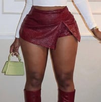 Image 1 of Burgundy Croc-Textured Mini Skirt