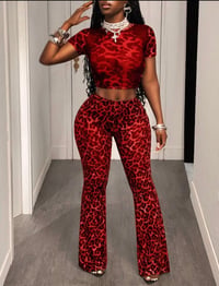 Image 1 of Wild Flame Leopard Print Two-Piece Flare Pants Set