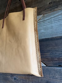 Image 2 of  Full Grain Aniline Leather Tote Bag | Hand-Stitched | Hand-Woven Side Detail | Leather Tassel 