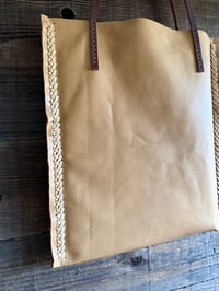 Image 3 of  Full Grain Aniline Leather Tote Bag | Hand-Stitched | Hand-Woven Side Detail | Leather Tassel 