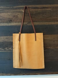 Image 1 of  Full Grain Aniline Leather Tote Bag | Hand-Stitched | Hand-Woven Side Detail | Leather Tassel 