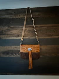 Image 3 of Embossed Leather & Cowhide Crossbody Bag | Montana Agate | Leather Fringe | 