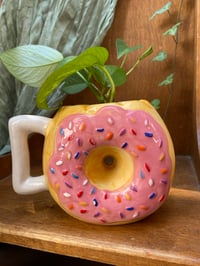 Image 1 of Golden Pothos in Pink Donut Mug