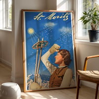 Image 1 of St. Moritz Vintage Ski Travel Poster by Walter Herdeg