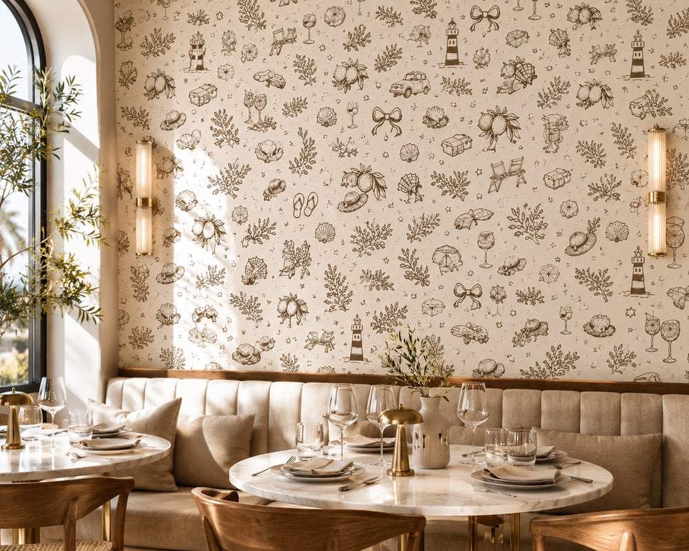 Image of Coastal Summer, Ochre - Self-adhesive Wallpaper