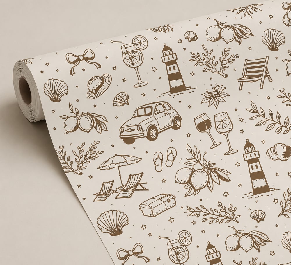 Image of Coastal Summer, Ochre - Self-adhesive Wallpaper