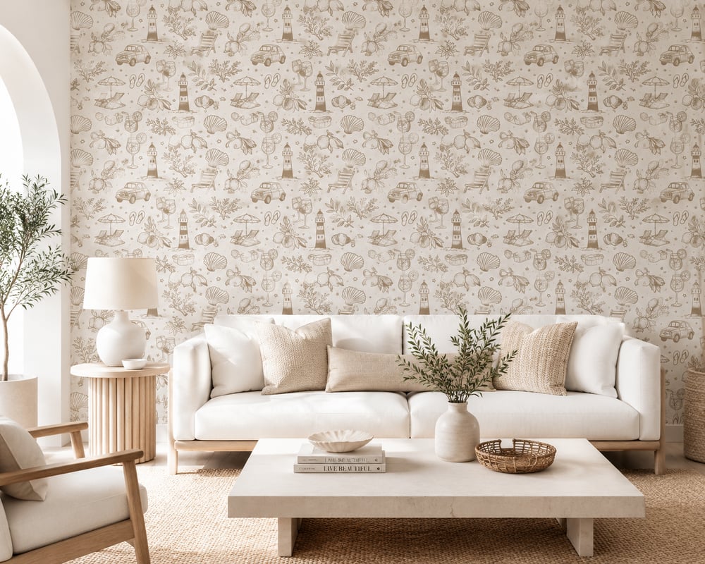 Image of Coastal Summer, Ochre - Self-adhesive Wallpaper