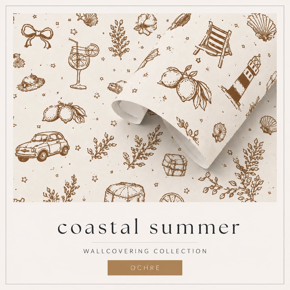 Image of Coastal Summer, Ochre - Self-adhesive Wallpaper