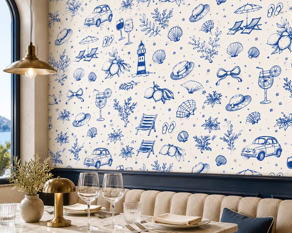 Image of Coastal Summer, Cobalt - Self-adhesive Wallpaper