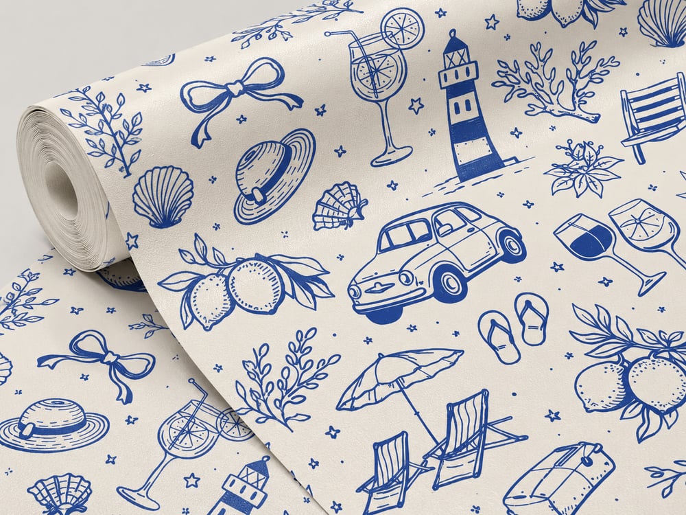 Image of Coastal Summer, Cobalt - Self-adhesive Wallpaper