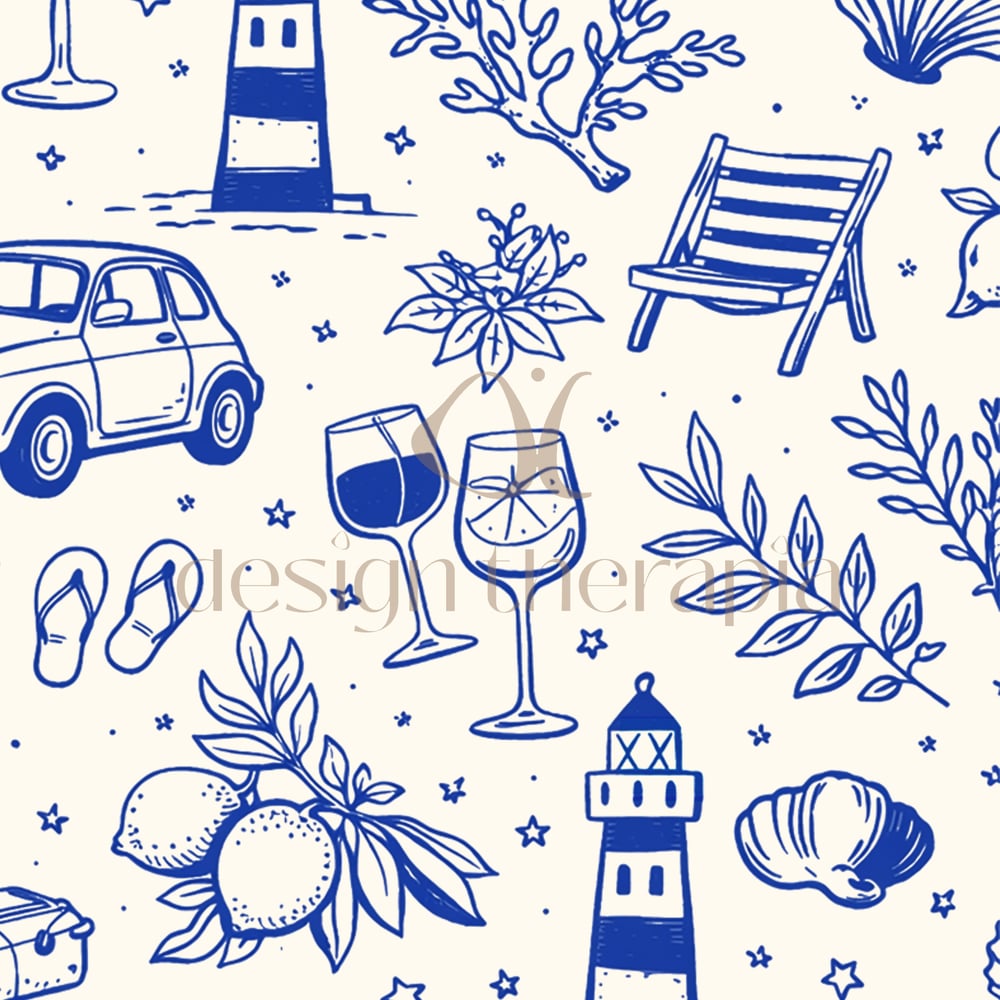 Image of Coastal Summer, Cobalt - Self-adhesive Wallpaper