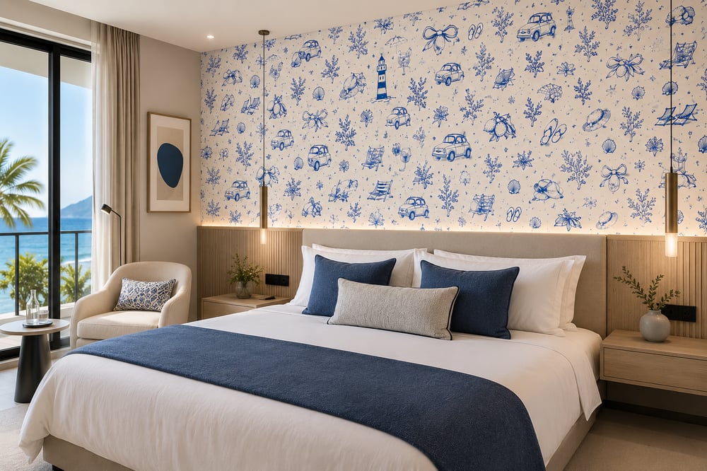 Image of Coastal Summer, Cobalt - Self-adhesive Wallpaper