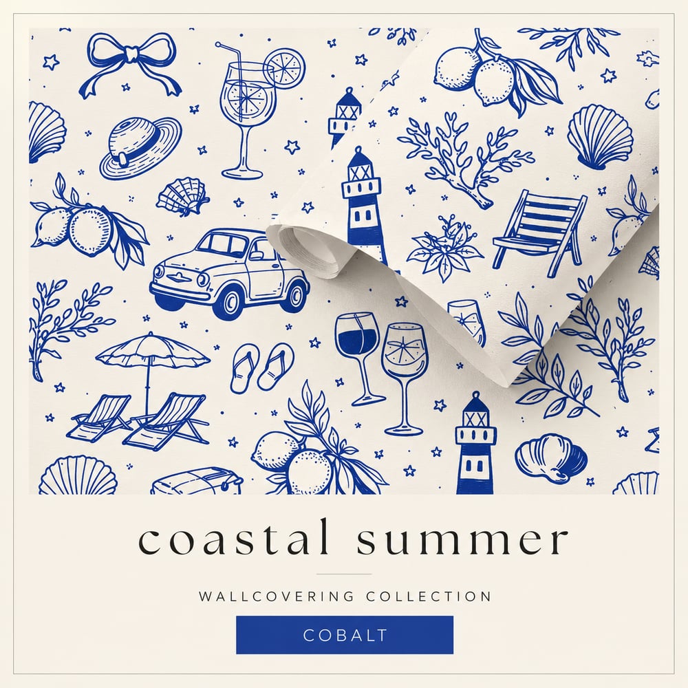 Image of Coastal Summer, Cobalt - Self-adhesive Wallpaper