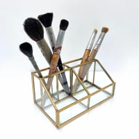Image 1 of Organisateur de bureau vintage en laiton et verre - Boîte de rangement cosmétique laiton et verre
