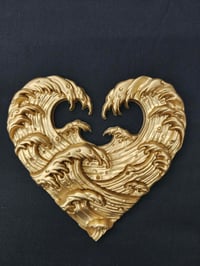 Image 1 of Sea Love Heart Wall Art Decor Gold Plaque Shabby Chic Gothic Ornate Gift Waves