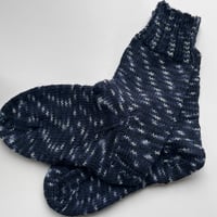 Image 1 of Dark Blue Pure Wool Hand Knitted Socks