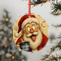 Image 3 of Glass Ornament — Funny Santa “Caffeine Dealer” Christmas Tree Decoration
