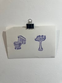 Image 2 of Vintage bathroom duo 6x9” linocut 