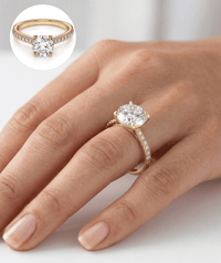 14K Solid Gold Round Cut Moissanite Solitaire Ring with Pavé Accents