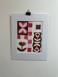 Image 1 of Red and pink quilt  linocut 