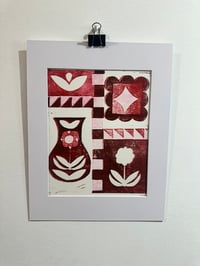 Image 2 of Red and pink quilt  linocut 