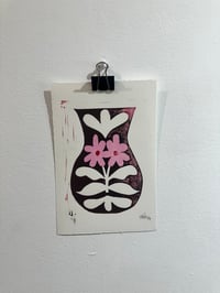 Image 5 of Red and pink quilt  linocut 