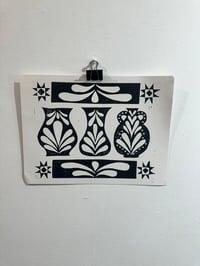 Image 1 of Black and white vase quilts linocut 