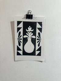 Image 2 of Black and white vase quilts linocut 