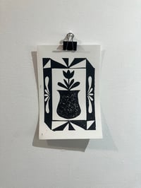 Image 3 of Black and white vase quilts linocut 