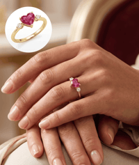 Solid Gold Ring (14k) with Red Corundum Stone and Cubic Zirconia Stones