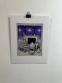 Fantasy bookstack 8x10”linocut print