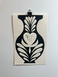 Image 1 of Large vessels black and white 11x17” linocut print
