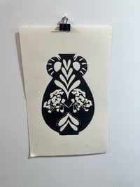 Image 2 of Large vessels black and white 11x17” linocut print