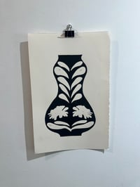 Image 3 of Large vessels black and white 11x17” linocut print