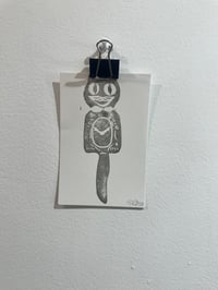 Image 2 of Cat clock 4x6” linocut print