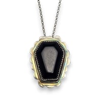 Image 1 of Black Agate Scalloped Coffin Necklace