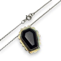 Image 2 of Black Agate Scalloped Coffin Necklace