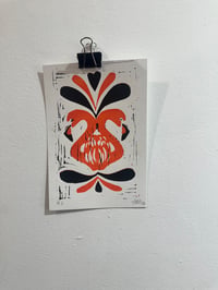 Image 1 of Bird symmetry 6x9”linocut print