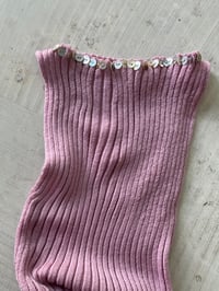 Image 3 of  Merino Rib Top with Pearl Button boat  neck Summer pink 