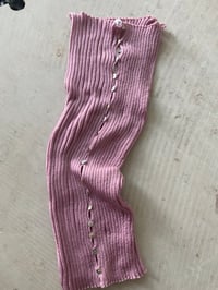 Image 1 of summer pink Merino Rib Top with Pearl Button boat  neck 