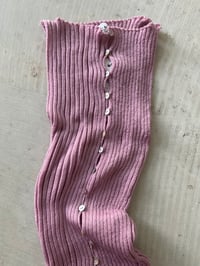 Image 2 of summer pink Merino Rib Top with Pearl Button boat  neck 