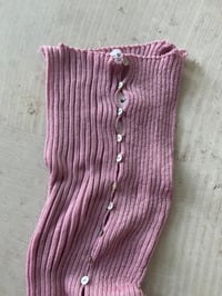 Image 3 of summer pink Merino Rib Top with Pearl Button boat  neck 
