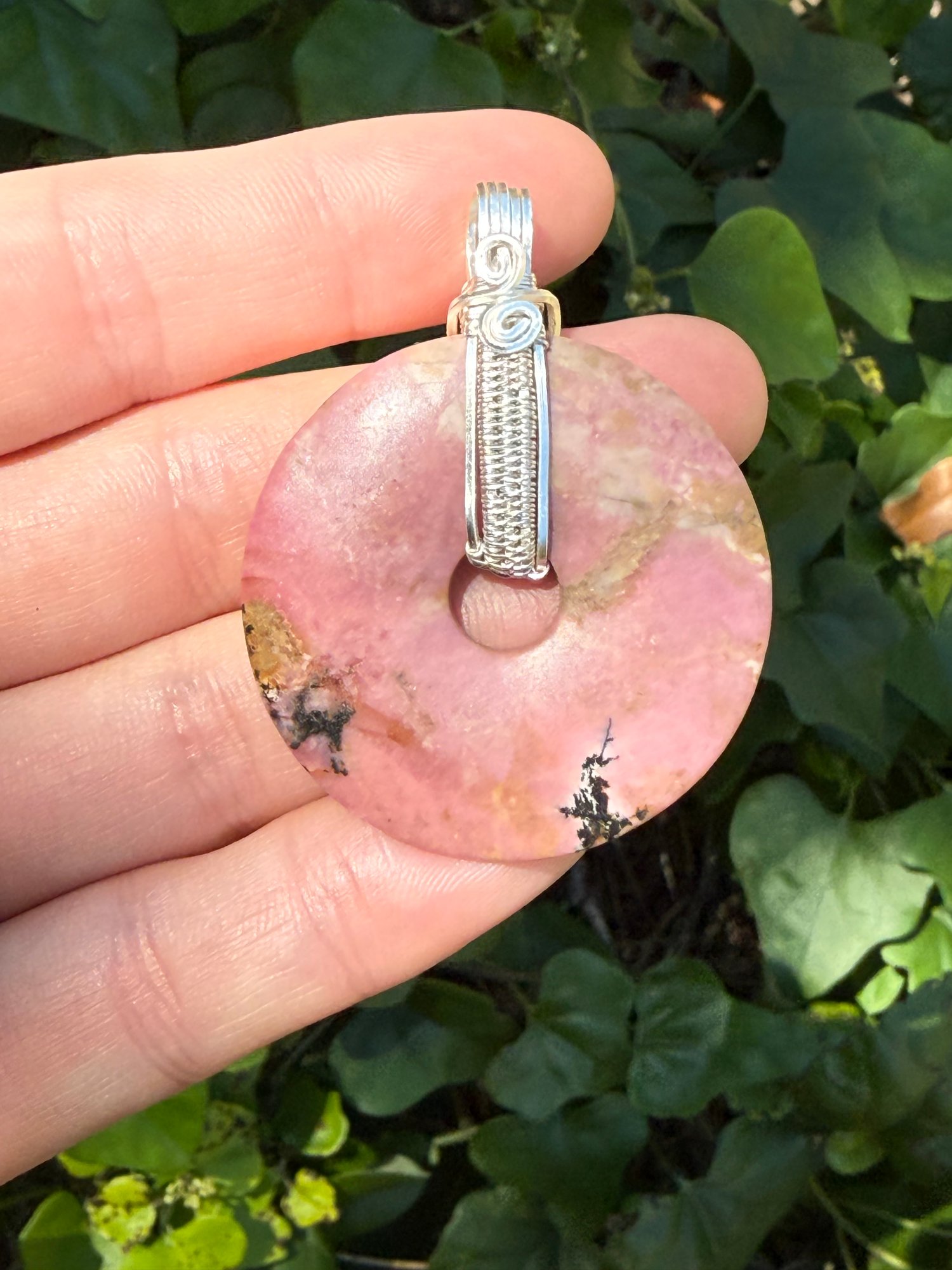 Rhodonite Donut Pendant