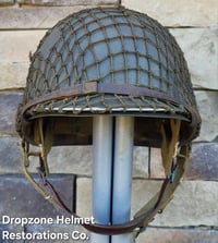 Image 5 of WWII M2 101st Airborne 506th Helmet D-bale Front Seam Firestone Paratrooper liner. Drawstring net. 
