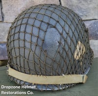 Image 9 of WWII M2 101st Airborne 506th Helmet D-bale Front Seam Firestone Paratrooper liner. Drawstring net. 