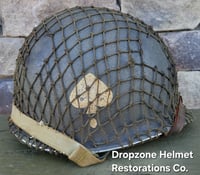 Image 4 of WWII M2 101st Airborne 506th Helmet D-bale Front Seam Firestone Paratrooper liner. Drawstring net. 